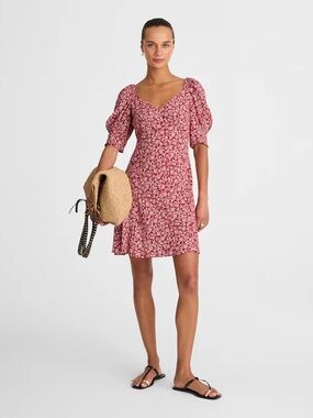 Madewell Puff-Sleeve Mini Dress in Floral Eloise V-Neck Mini Dress Size 16